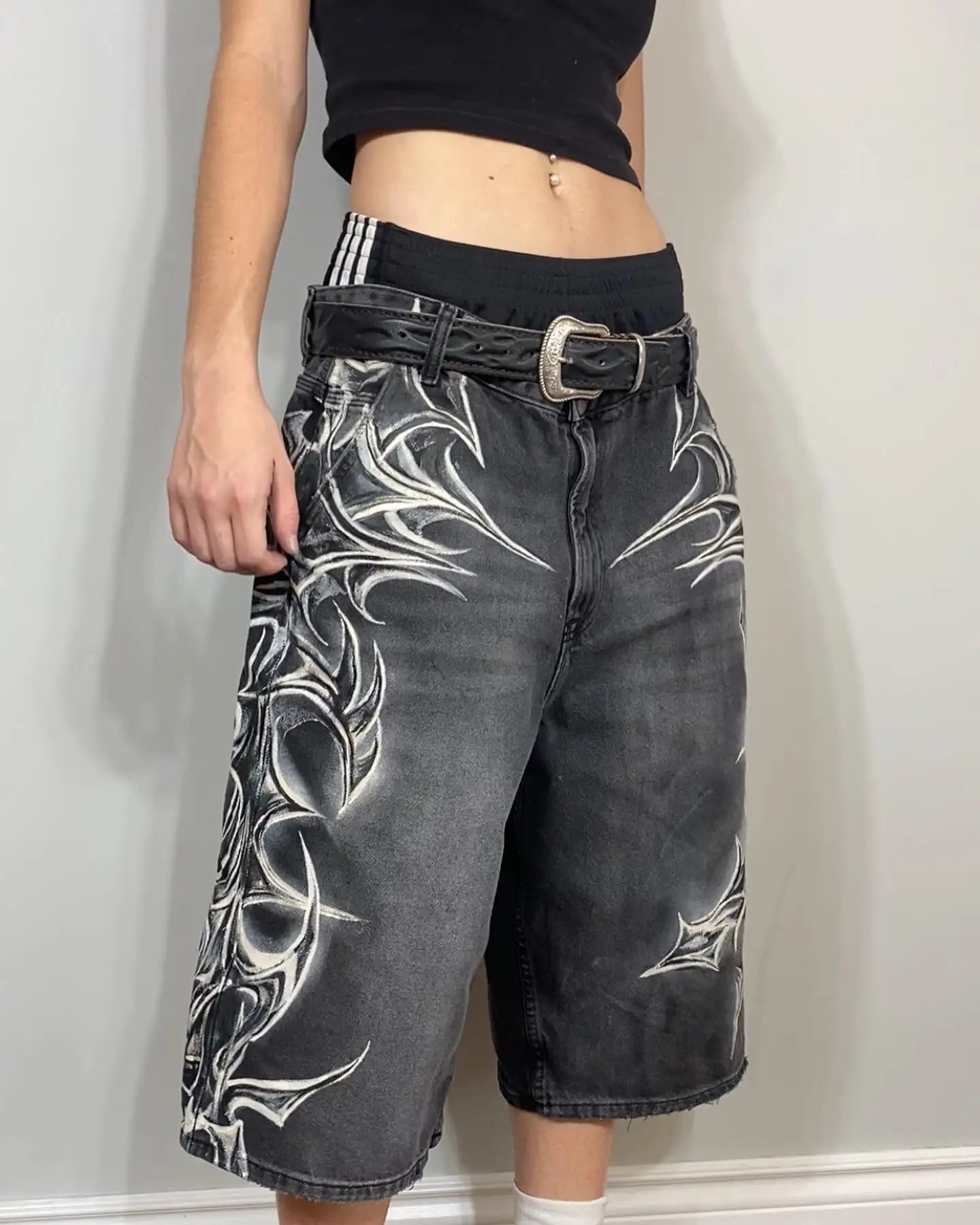 Graffiti Printed Denim Short