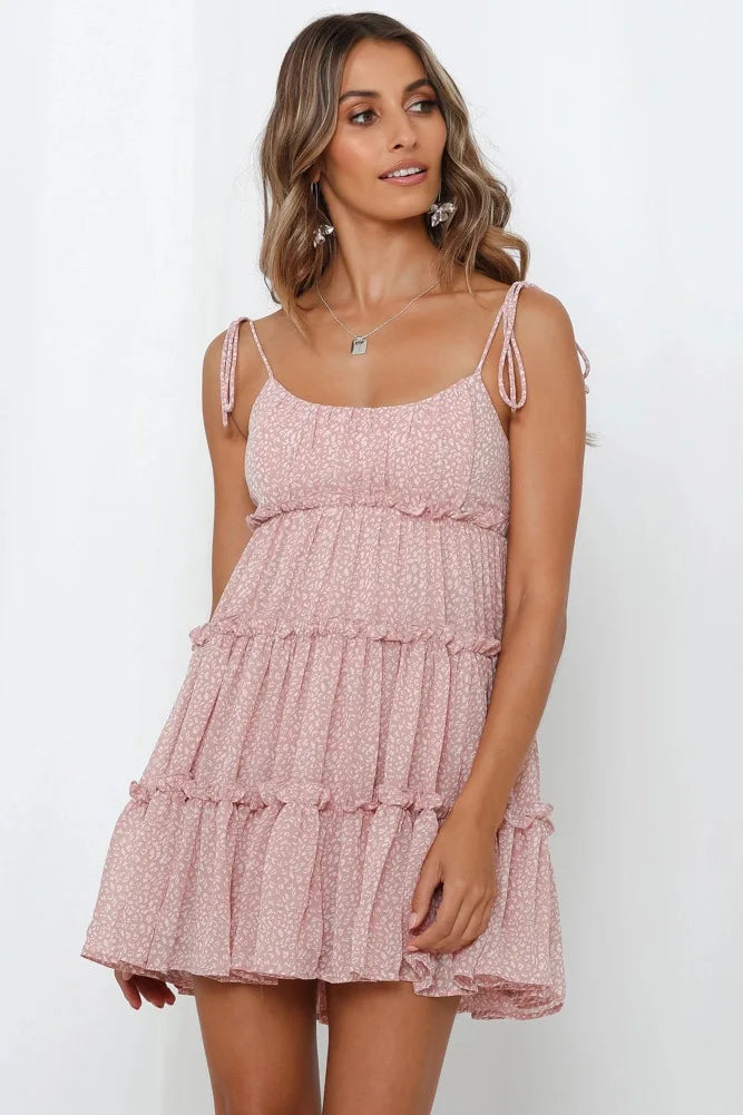 Chiffon Puff Sleeve Corset Tiered Ruffle Mini Dress - View 7