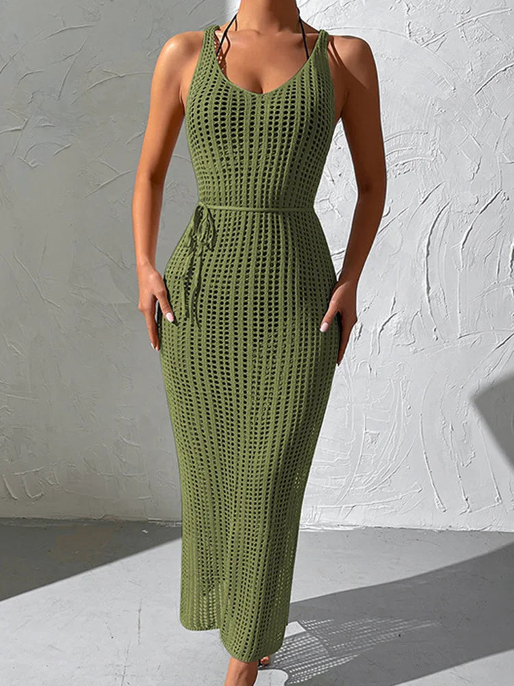 Mesh Lace Up Beach Cover Up