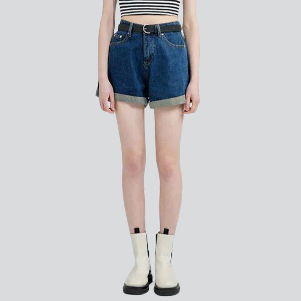 Wide-leg mid-wash denim shorts - Fashionpara