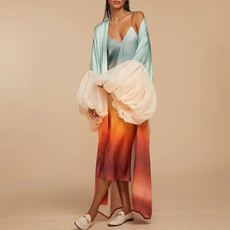 Elegant Deep V-Neck Puffed Sleeve Party Dress for Women