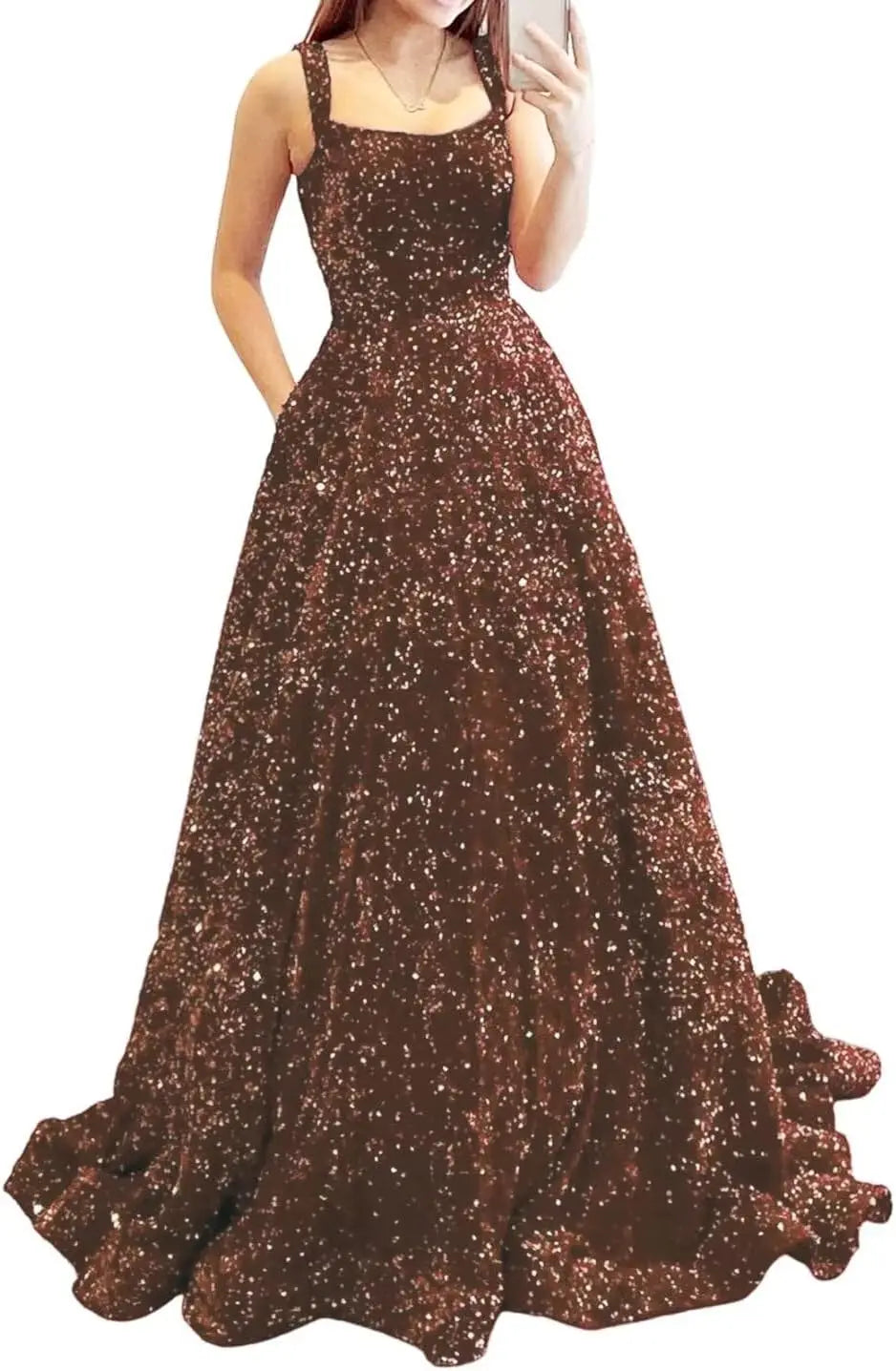 Elegant A-Line Velvet Prom Dress with Pockets and Sequins
