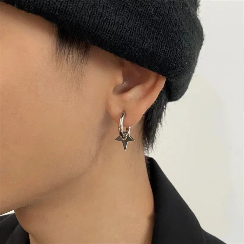 Dark Demon Wings Cross Chain Stud Earring