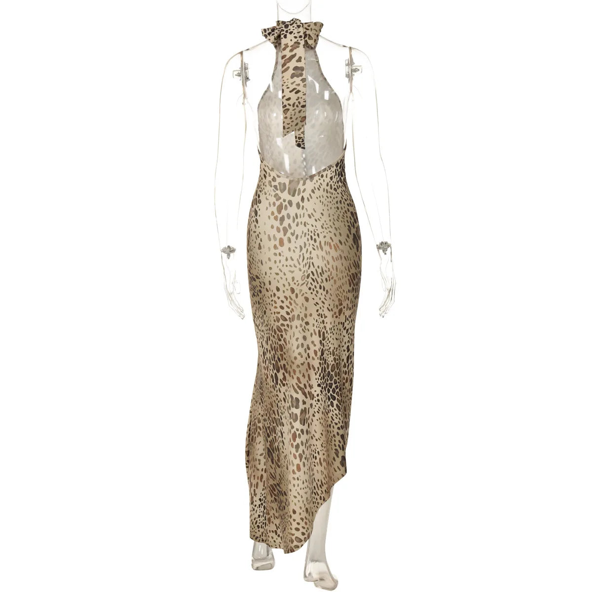 Leopard Print Halter Neck Lace Up Cut Out Ruched Bodycon Midi Dress - View 11