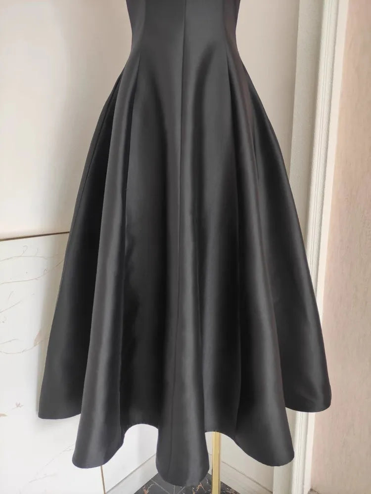 Satin Sweetheart Spaghetti Strap Fit and Flare Midi Dress - View 11