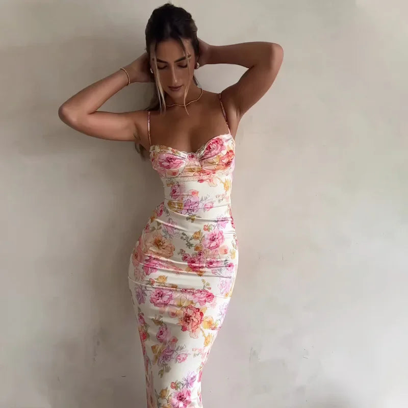 Spaghetti Strap Slim Fit Floral Dress