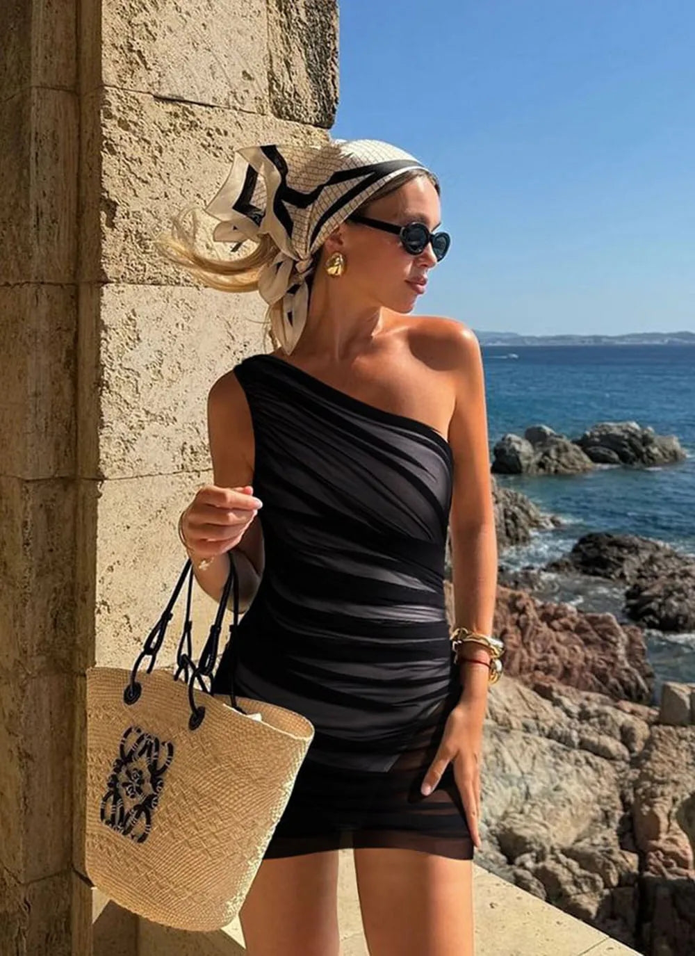 Retro Strappy Print One Piece Set