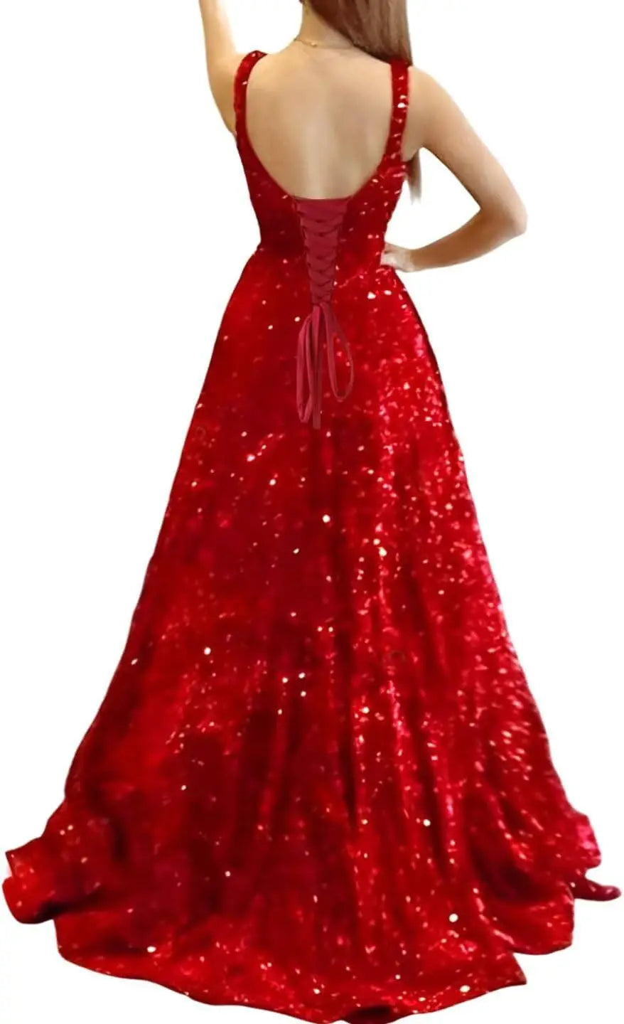 Elegant A-Line Velvet Prom Dress with Pockets and Sequins