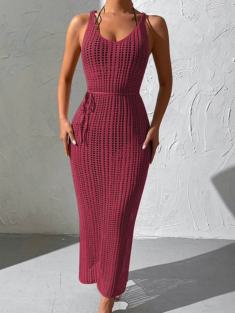 Mesh Lace Up Beach Cover Up