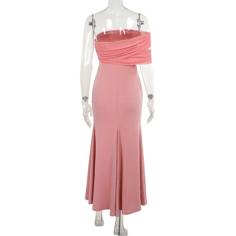 Solid One Shoulder Mesh Slit Long Dress - View 15
