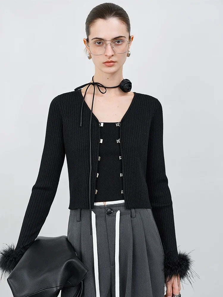 Elegant Ostrich Sleeve Sweater Cardigan