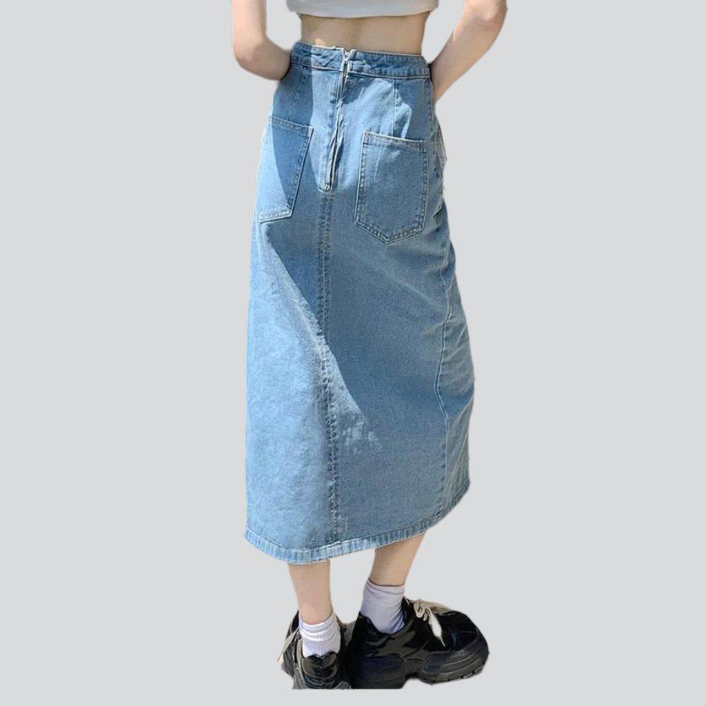 Wide slit women's denim skirt - Fashionpara