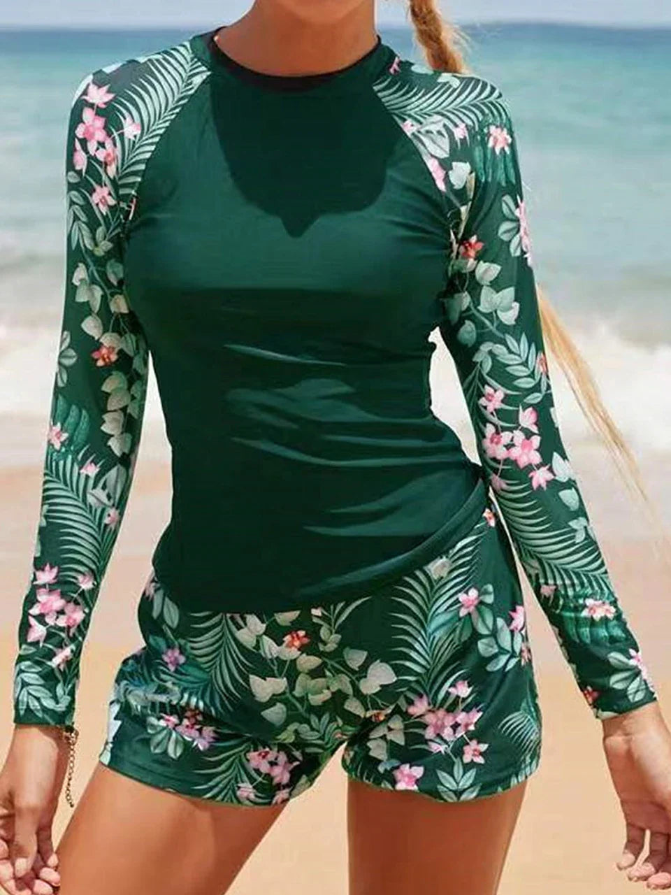 Printed Long Sleeve Surf Two Piece Set