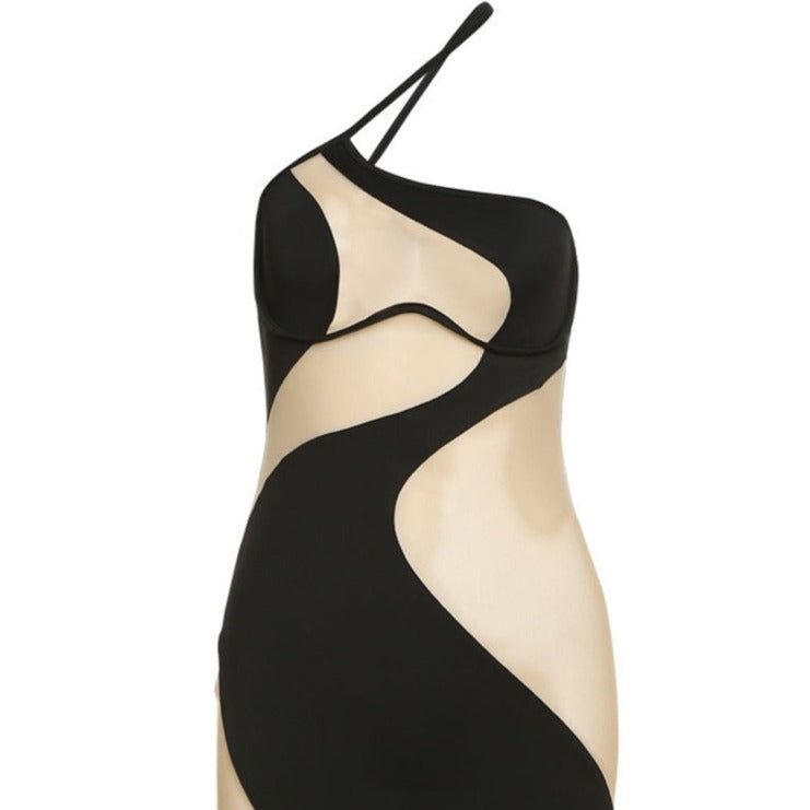 Mermaid Asymmetric Cut Out Mesh Mini Dress