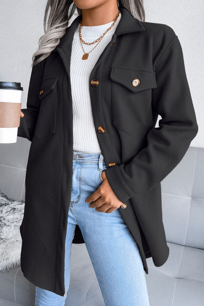 Luxe Wool Coat with Turn Down Collar and Lace Up Design