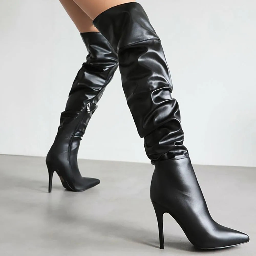Tall Stiletto Zipper Gothic High Heel Boot