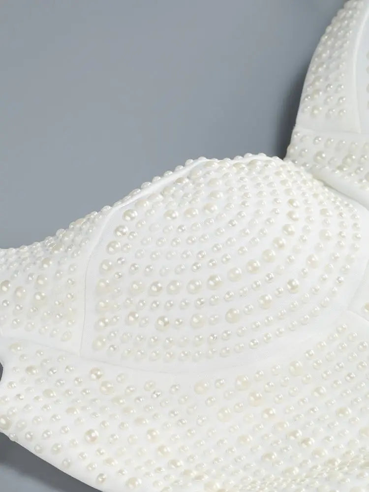 White Spaghetti Strap Diamonds Mini Dress - View 7