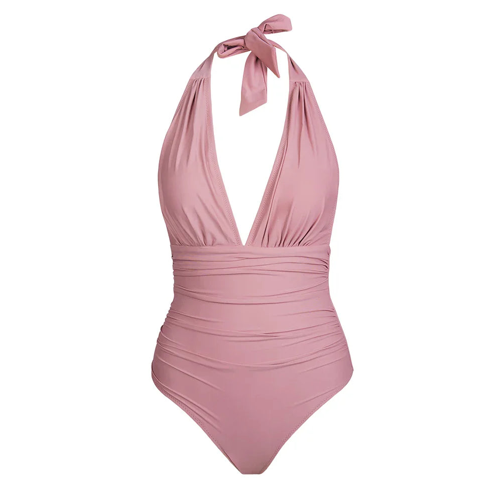 Deep V-neck Halter Backless One Piece Set
