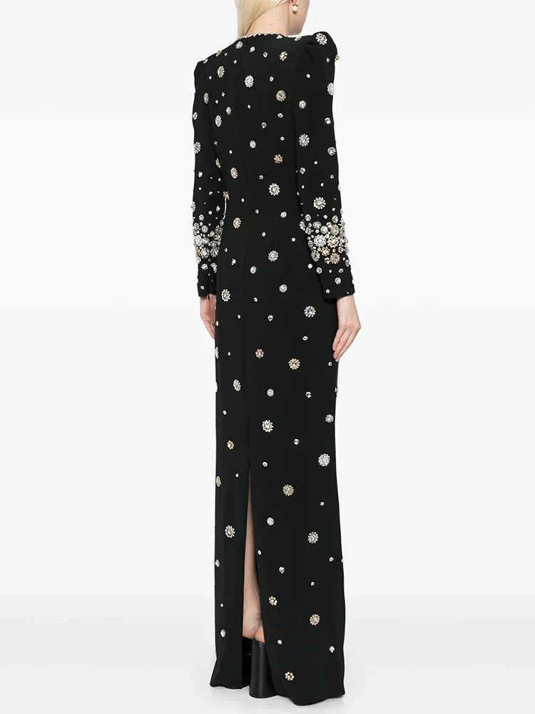 Long Sleeve Luxurious Beaded Maxi Dress - View 2