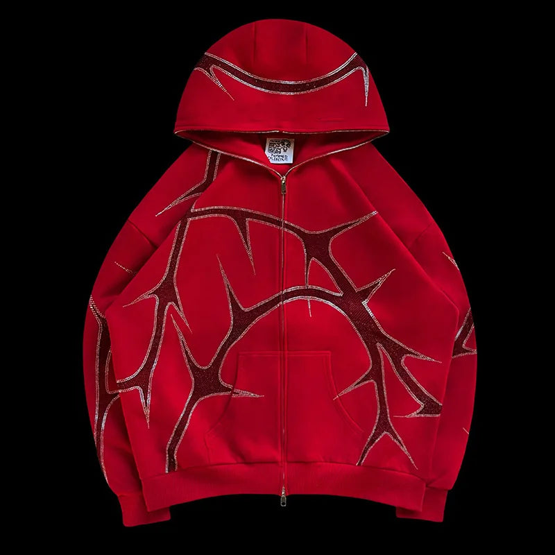 Y2K Mysterious Rhinestone Zipper Hoodie