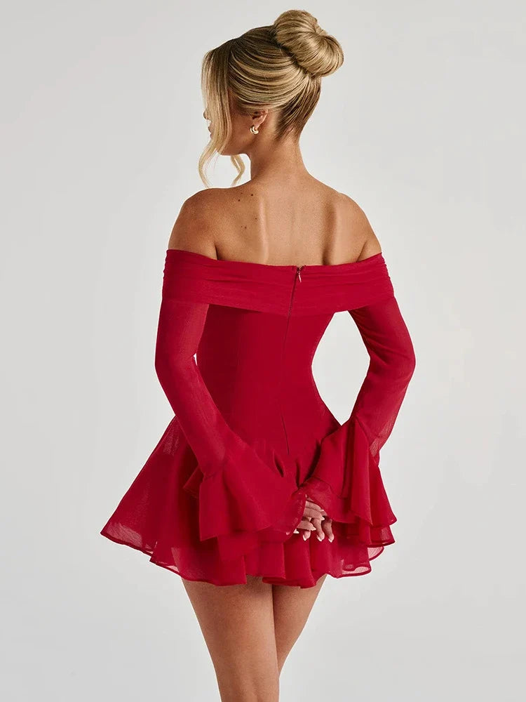 Flare Sleeve Off Shoulder Mini Dress