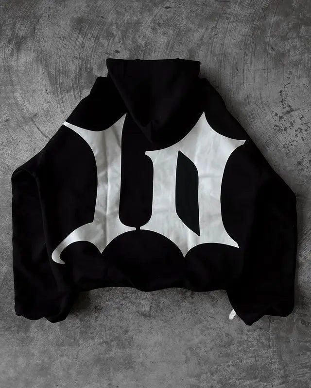 Dark Vintage Visual Print Hoodie - Fashionpara