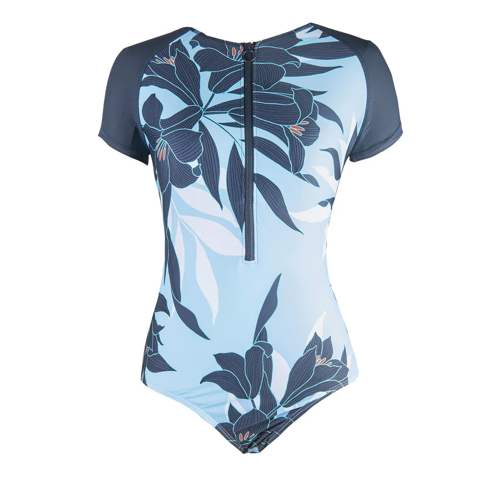 Zipper Short Sleeve High Neck One Piece Set