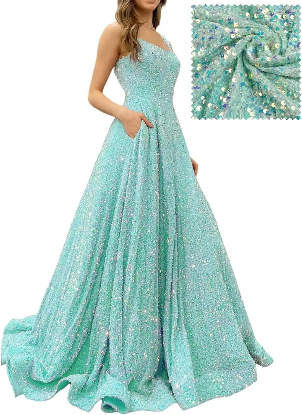 Elegant A-Line Velvet Prom Dress with Pockets and Sequins