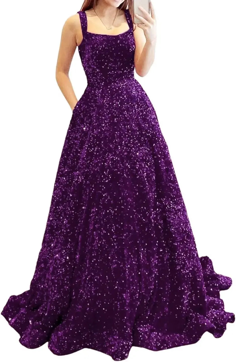 Elegant A-Line Velvet Prom Dress with Pockets and Sequins