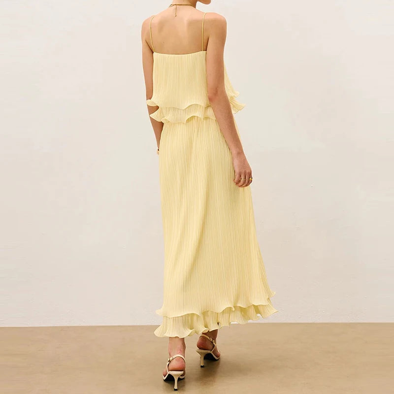 Elegant Sleeveless Two-Piece Pleated Party Set for Women