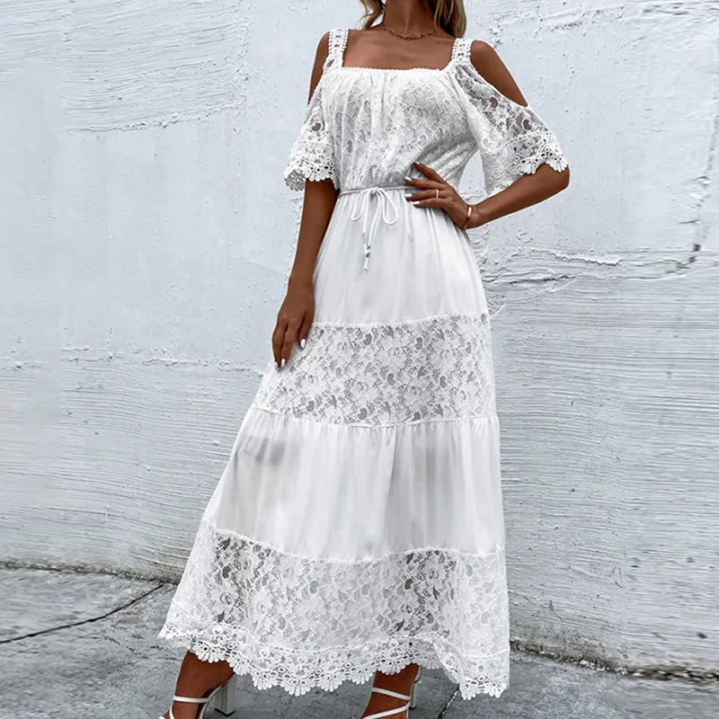 Fashionpara Elegant Off-Shoulder Lace Maxi Dress for Events