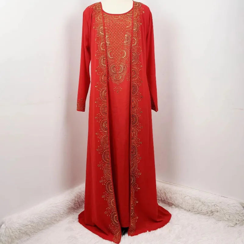 Elegant Vintage Pattern Long Skirt Two-Piece Party Set