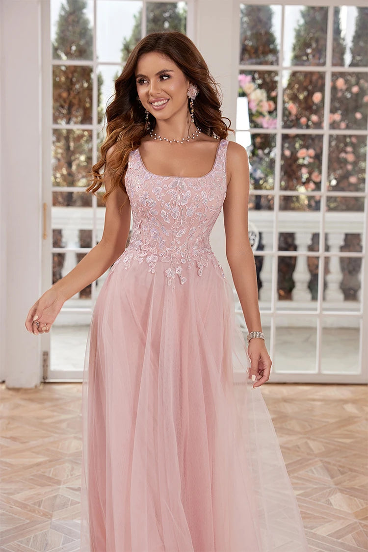 Elegant Tulle Beaded Evening Dress for Formal Occasions - Fashionpara