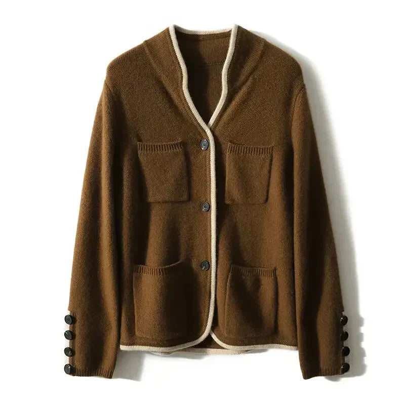 Stand Collar Contrast Trim Button Front Knit Cardigan 5