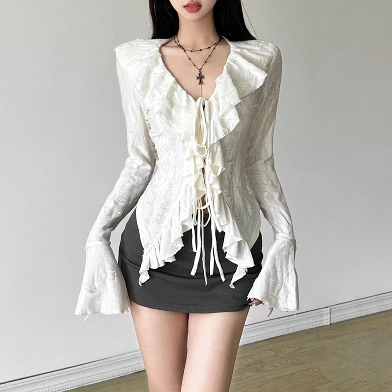 Enchantedcore Frilled Plunging-neck Blouse
