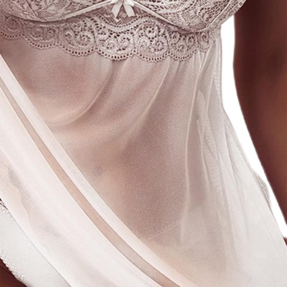 2Pcs Perspective Mesh Stitching Panties Pajama Dress Set 14