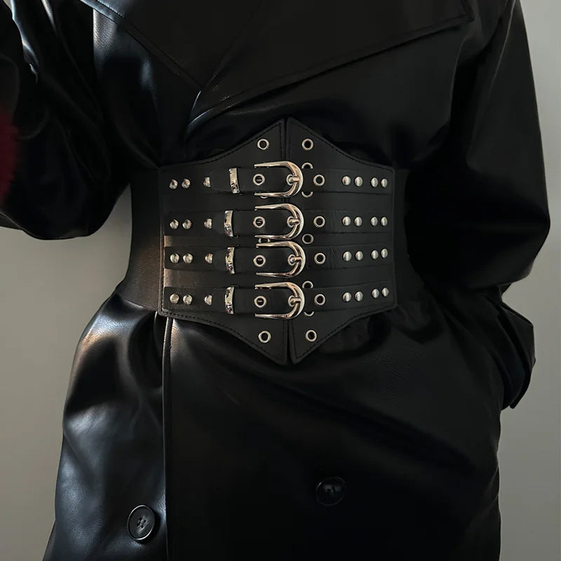 Large Gothic Ebony Leather Punk Corset Belt - Fashionpara