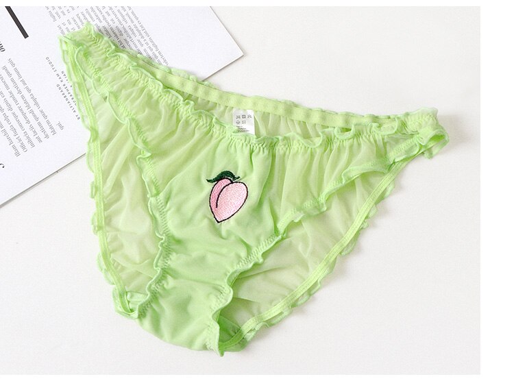 2Pcs/Lot Lace Lingerie Temptation Low-waist Panties Fruit Ins Embroidery Transparent Briefs Seamless Underwear