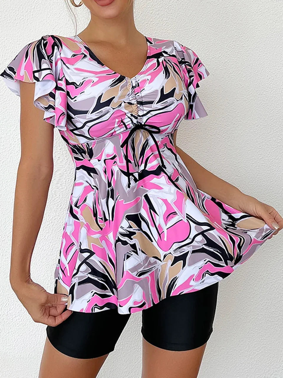 Drawstring Skirt Tankini Set Two Piece Set