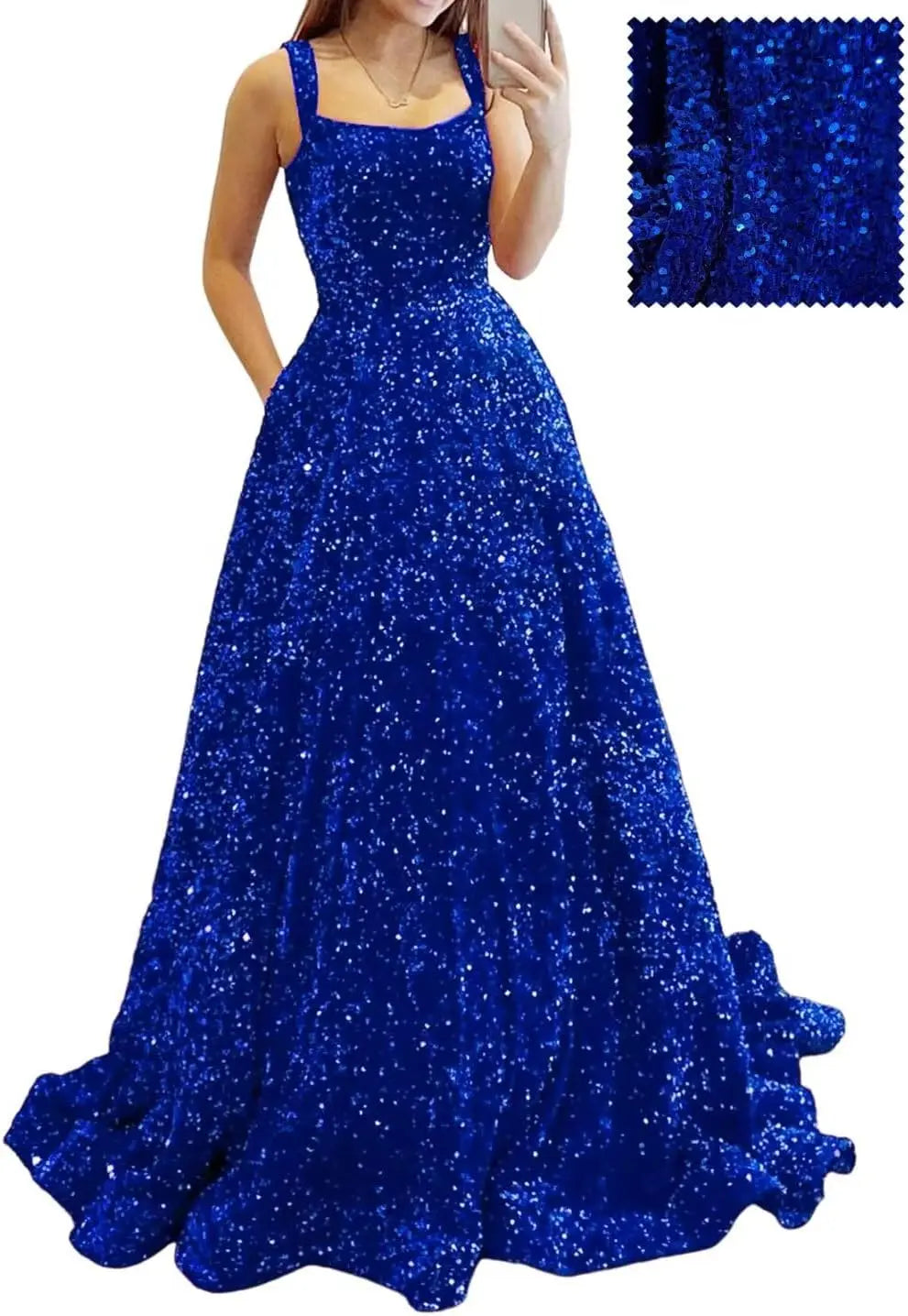 Elegant A-Line Velvet Prom Dress with Pockets and Sequins