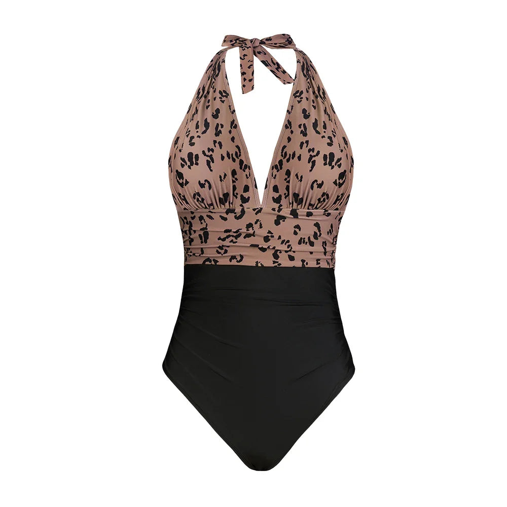 Deep V-neck Halter Backless One Piece Set