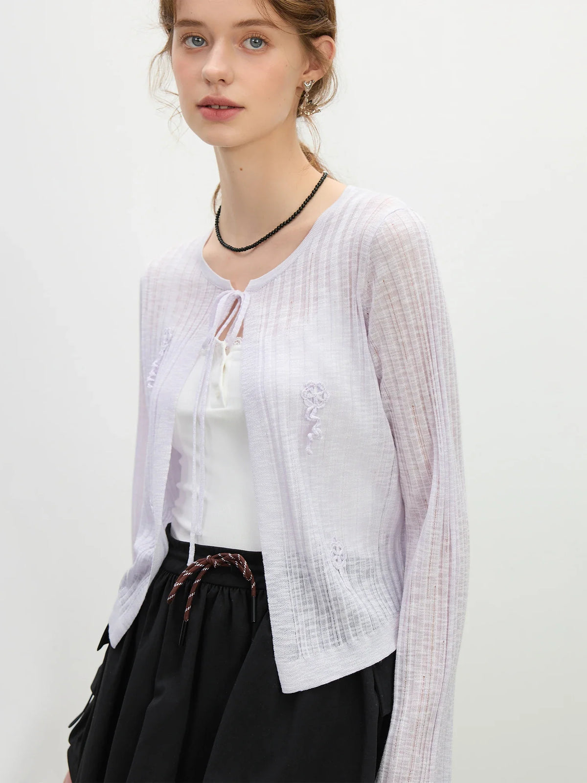 Floral Strap Hollow Knit Summer Cardigan