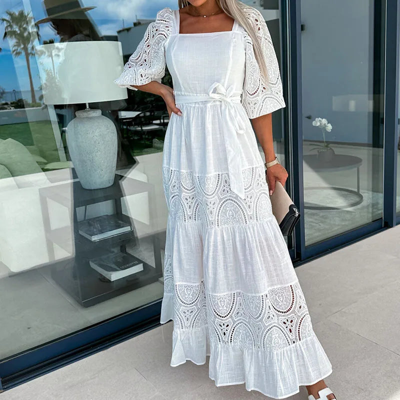 Fashionpara Elegant Off-Shoulder Lace Maxi Dress for Events