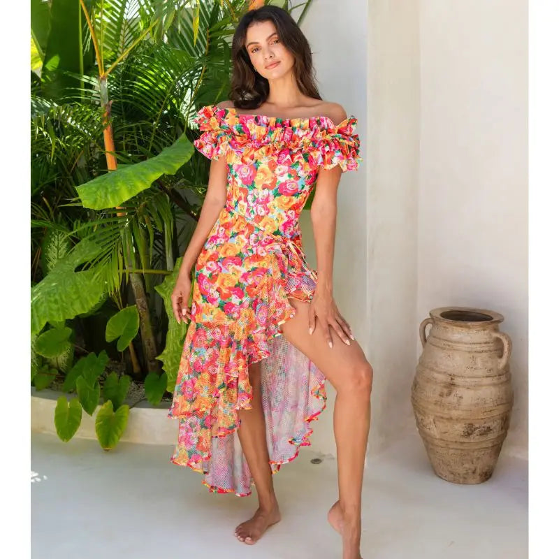 Off Shoulder Print Sarong Two Piece Set