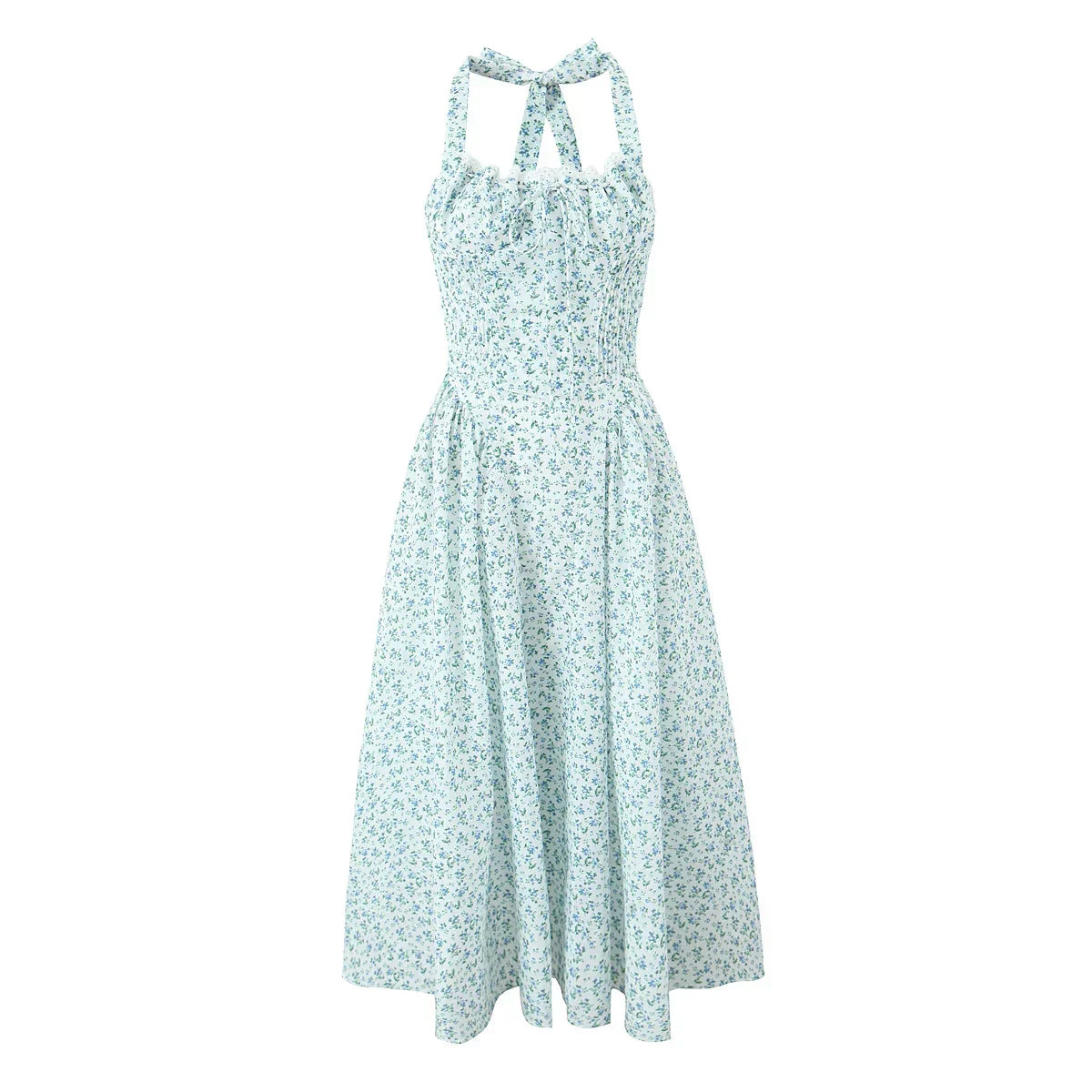 Floral Halter Neck Bow Fit and Flare Midi Dress - View 2