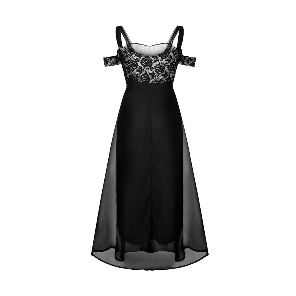 Floral Lace Cold-Shoulder Empire Waist Chiffon Maxi Dress 4