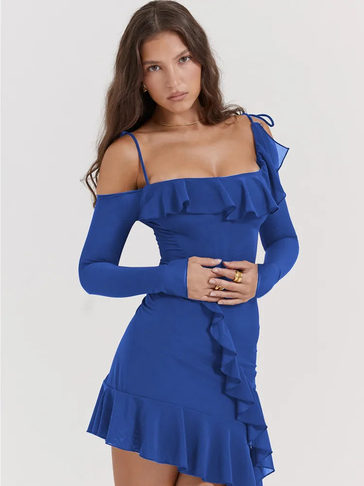 Ruffle Cold-Shoulder Long-Sleeve Asymmetric Mini Dress 2
