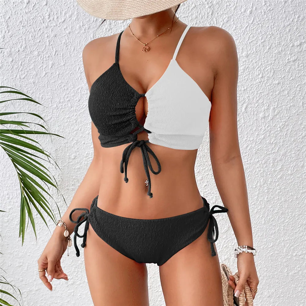 Push Up White Black Bikini Set - Fashionpara