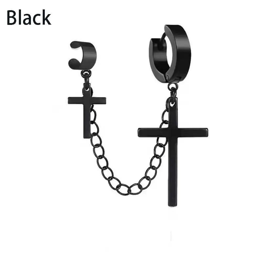 Men Rebellious Cross Stars Stainless Steel Earring