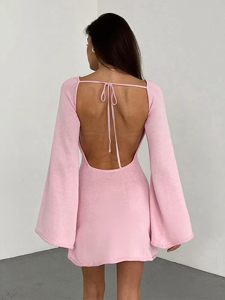 Knitted Backless Lace Up Bikini Cover Up